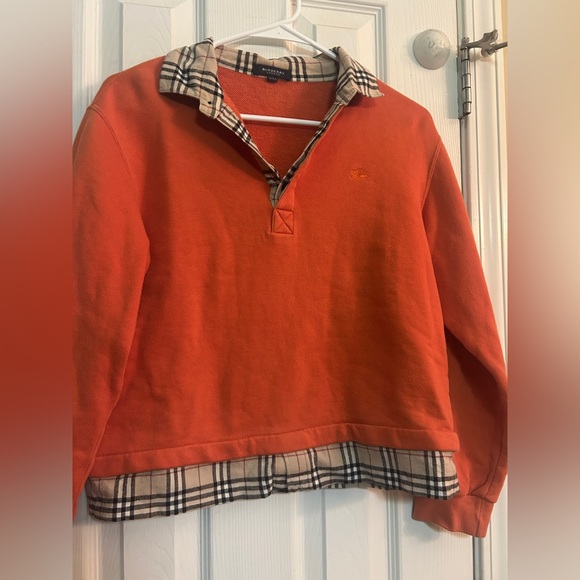 Authentic orange Burberry sweatshirt with novacheck collar and accents - Picture 3 of 7